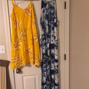 Bundle of 2 Womens XL dresses SO long tie dye print & Apt 9 stylish yellow dress